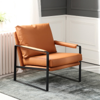 轻奢单人沙发椅现代简约单椅设计师网红椅橙色迪玛森乳胶皮椅铁艺办公椅