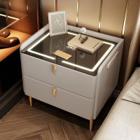 迪玛森智能床头柜现代简约全无线充电卧室皮质带灯网红多功能床边柜