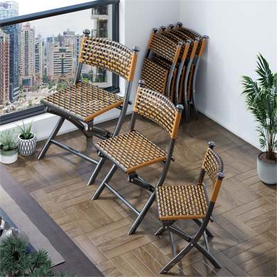 洛滑阳台折叠椅家用休闲藤椅塑料藤编靠背小椅子单人户外马扎凳子餐椅