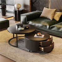 岩板圆形茶几客厅迪玛森家用轻奢现代简约大小户型黑色意式极简