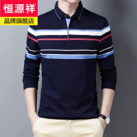 恒源祥品牌翻领条纹长袖男士T恤商务休闲中青年男装体恤衣服2021春季新款