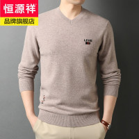 恒源祥品牌V领100纯羊毛衫男厚纯色青年男士毛衣潮保暖毛线针织衫上衣冬