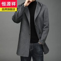 恒源祥品牌单排扣中长款羊毛呢大衣男连帽美式休闲青年男士呢子外套冬装