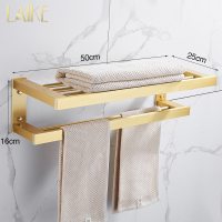 E加厚带双杆(50cm)-打孔/免打孔双用|欧式金色免打孔毛巾架卫生间浴室五金挂件套装壁挂收纳浴巾置物架