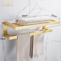 E加厚带双杆(60cm)-打孔/免打孔双用|欧式金色免打孔毛巾架卫生间浴室五金挂件套装壁挂收纳浴巾置物架