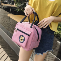 手拎饭盒袋手提保温便当包韩版带饭小布包小熊饭盒包帆布妈咪女包