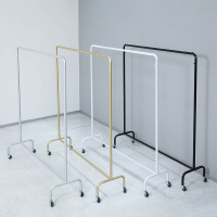 晾衣架落地简易卧室内家用钢管单杆式挂衣服晒凉阳台移动带滑轮子