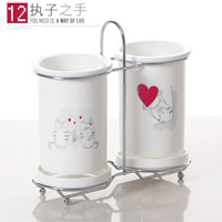 执子之手|日式陶瓷筷子筒 陶瓷筷子筒陶瓷双筒筷笼子沥水创意筷篓韩式厨房筷子勺子收纳架家用