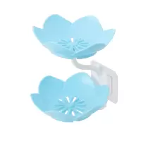 锦上添花[蓝]|肥皂盒免打孔双层沥水香皂盒卫生间壁挂式皂盒浴室吸盘花朵肥皂架