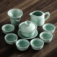 10头汝窑盖碗茶具|开片汝窑茶具套装陶瓷功夫茶具套装冰裂盖碗家用茶壶茶具