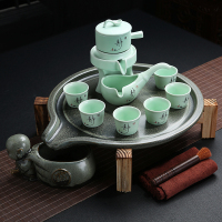 豆绿茶盘(自动)青(静) 2件|家用功夫紫砂茶具套装陶瓷泡茶壶储水小茶台茶托茶道实木茶盘