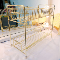 金色两层架|浴室卫生间置物架 落地洗手台金色收纳架 桌面化妆品免打孔收纳盒