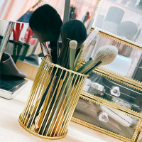 金色网格刷桶|浴室卫生间置物架 落地洗手台金色收纳架 桌面化妆品免打孔收纳盒