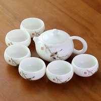 1白瓷喜鹊7头茶壶|德化羊脂玉白瓷功夫茶具小套装陶瓷家用茶艺简约泡茶壶盖碗小茶杯