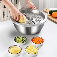 不锈钢盆刨丝擦丝神器土豆丝切菜家用厨房洗菜沥水切丝器圆形漏盆