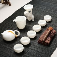 猪油白玉瓷10件套(西施壶)|高白玉瓷功夫茶具羊脂玉套装茶壶杯陶瓷盖碗整套家用礼盒德化白瓷