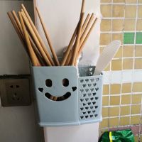 普通款两格蓝色[不带接水盘] 送挂钩+削皮器1个|筷子筒壁挂式免打孔筷笼子沥水置物架托家用筷子娄厨房餐具收