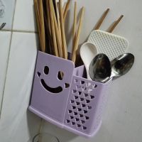 普通款两格紫色[不带接水盘] 送挂钩|筷子筒壁挂式免打孔筷笼子沥水置物架托家用筷子娄厨房餐具收
