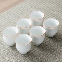 [钧]打线白瓷高杯六个装 16件|整套功夫茶具套装家用简约茶盘现代客厅陶瓷盖碗茶壶茶杯
