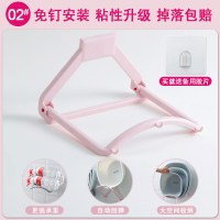 02#北欧粉1个[送备用胶片]自动回弹|脸盆架壁挂卫生间免打孔收纳架浴室厕所洗脸盆架子厨房锅盖置物架