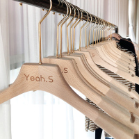 无漆榉木原木男女装服装店衣挂植绒防滑实木衣架家用logo刻字