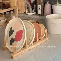 ins风木质实木盘子架沥水架收纳书本架子餐具收纳餐具盘子置物架