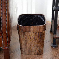 家用仿木纹垃圾桶客厅无盖大号创意正方形塑料带压圈卫生间纸篓