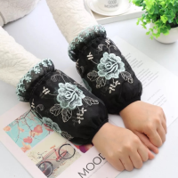 一双三双装韩版双层大花蕾丝袖套 网纱大人短款袖套女防污护袖