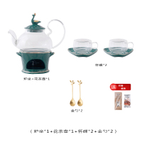孔雀花茶壶+底座+2杯碟勺|欧式陶瓷家用花茶茶壶套装下午茶花果茶杯水果茶具带过滤蜡烛加热