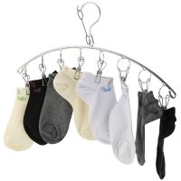 1个[3.0mm实心线条]弧形8夹 [不锈钢实心衣架]|不锈钢衣架多功能挂钩凉衣夹儿童袜架晒袜子架家用夹子衣架晾衣架