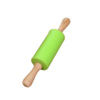 绿色 (小号)食品级硅胶滚轴实木|儿童硅胶擀面杖实木柄滚轴不粘面粉棍饺子棍烘焙工具辅食走棰教学