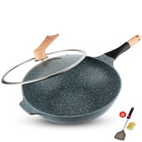 (带盖子)送礼品,推荐购买 32cm炒锅(适合1-8人使用)|花岗岩麦饭石不粘炒锅无油烟炒菜锅电磁炉燃气灶通用锅具