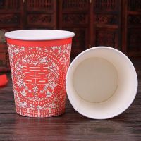 剪纸鸳鸯款 500个|婚庆用品 结婚喜字纸杯 红色纸杯子 一次性加厚纸杯 婚礼婚宴喜杯