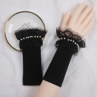 短款假袖子手臂套蕾丝花边珍珠装饰袖口装饰毛衣拼接袖套手套女