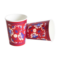 红色牡丹纸杯8个|一次性中式红色传统纸盘子结婚喜糖瓜果碟子复古环保婚庆餐具用品