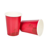 红色半花纸杯8个|一次性中式红色传统纸盘子结婚喜糖瓜果碟子复古环保婚庆餐具用品