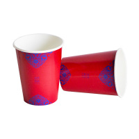 红盖头纸杯8个|一次性中式红色传统纸盘子结婚喜糖瓜果碟子复古环保婚庆餐具用品