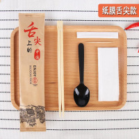 纸膜舌尖上中国四件套500套黑勺|外卖餐具一次性筷子四件套打包商用四合一筷子勺子纸质二合一套装
