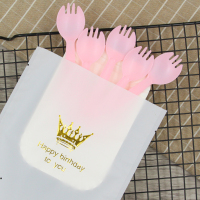 5粉叉5长盘(50套)|一次性生日刀叉盘蛋糕餐具盘子叉子碟四合一组合蜡烛套装50套