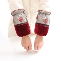 冬季羽绒服棉衣套袖居家防脏女袖套时尚短款金丝绒蕾丝拼接护袖女