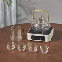 金正(NiNTAUS)电陶炉煮茶器玻璃烧水泡茶迷你小型家用煮茶炉电热炉_象牙白「液晶触摸款玻璃滤网提梁壶茶杯套装」