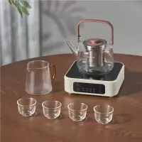 金正(NiNTAUS)电陶炉煮茶器玻璃烧水泡茶迷你小型家用煮茶炉电热炉_象牙白「液晶触摸款不锈钢滤网提梁壶茶杯套装」
