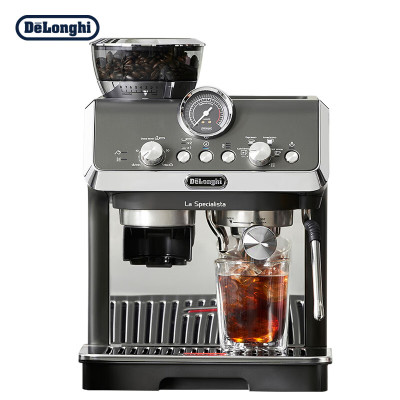 德龙(Delonghi)咖啡机 骑士系列半自动咖啡机 冷萃技术 意式家用 一体式研磨器 EC9255.BK 黑色