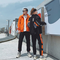 蒙洛里克2022新款情侣装秋装韩国原宿风拼接工装夹克宽松百搭学生套装