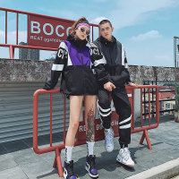 蒙洛里克情侣装秋季2022新款韩版拼色工装连帽外套bf百搭宽松夹克运动套装