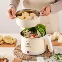 多功能宿舍电热锅煎蛋 小锅插电煮粥锅二人火锅家用煮面锅1-2_卡其单锅带彩色蒸笼不锈钢