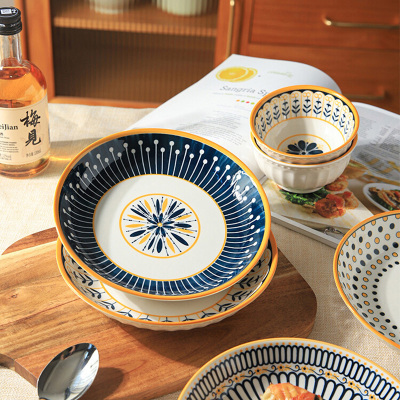 纳丽雅(Maliya)日式陶瓷碗吃米饭碗大碗汤碗家用网红盘子碗套装餐具