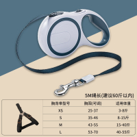 狗狗牵引绳自动伸缩遛狗绳狗链子中型小型犬泰迪博美柯基宠物用品 经典款蓝白色5M 单牵引绳自动伸缩一键制动