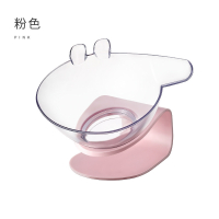 卡通白色防滑哈利吖吖透明斜口单碗猫食盆饭盆猫碗宠物碗_卡通透明猫碗:粉色彩盒装