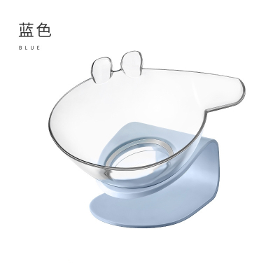 卡通白色防滑哈利吖吖透明斜口单碗猫食盆饭盆猫碗宠物碗_卡通透明猫碗:蓝色彩盒装